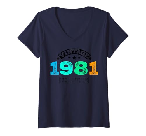Damen Limitierte Auflage – Vintage 1981 T-Shirt mit V-Ausschnitt von Vintage Year of Birth Gifts Apparel & Accessories