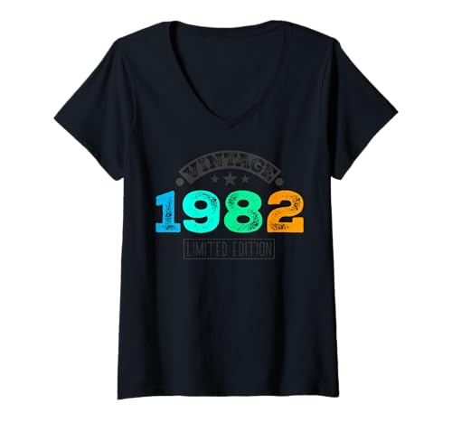 Damen Limitierte Auflage – Vintage 1982 T-Shirt mit V-Ausschnitt von Vintage Year of Birth Gifts Apparel & Accessories