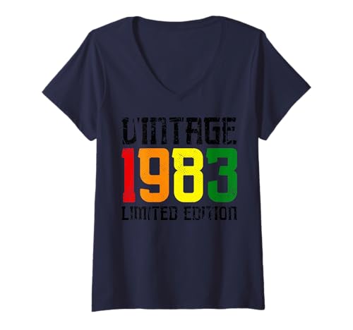Damen Limitierte Auflage – Vintage 1983 T-Shirt mit V-Ausschnitt von Vintage Year of Birth Gifts Apparel & Accessories