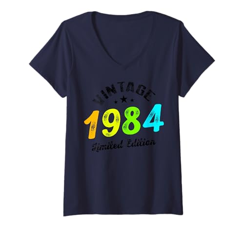 Damen Limitierte Auflage – Vintage 1984 T-Shirt mit V-Ausschnitt von Vintage Year of Birth Gifts Apparel & Accessories