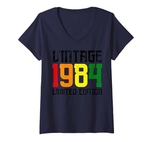 Damen Limitierte Auflage – Vintage 1984 T-Shirt mit V-Ausschnitt von Vintage Year of Birth Gifts Apparel & Accessories