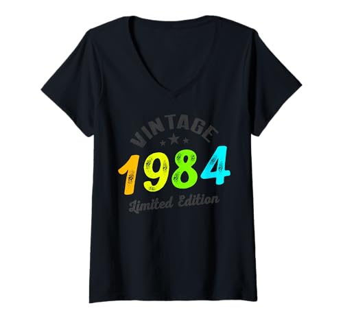 Damen Limitierte Auflage – Vintage 1984 T-Shirt mit V-Ausschnitt von Vintage Year of Birth Gifts Apparel & Accessories