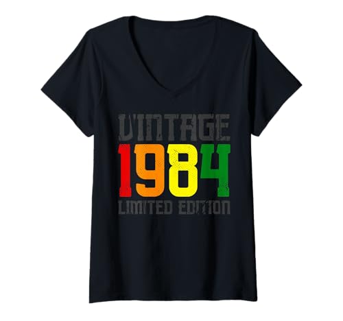 Damen Limitierte Auflage – Vintage 1984 T-Shirt mit V-Ausschnitt von Vintage Year of Birth Gifts Apparel & Accessories