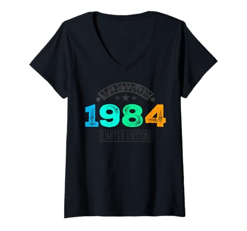 Damen Limitierte Auflage – Vintage 1984 T-Shirt mit V-Ausschnitt von Vintage Year of Birth Gifts Apparel & Accessories