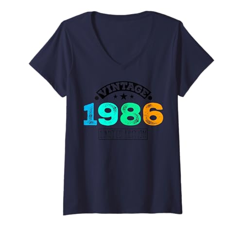 Damen Limitierte Auflage – Vintage 1986 T-Shirt mit V-Ausschnitt von Vintage Year of Birth Gifts Apparel & Accessories