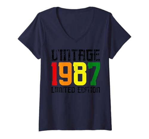 Damen Limitierte Auflage – Vintage 1987 T-Shirt mit V-Ausschnitt von Vintage Year of Birth Gifts Apparel & Accessories