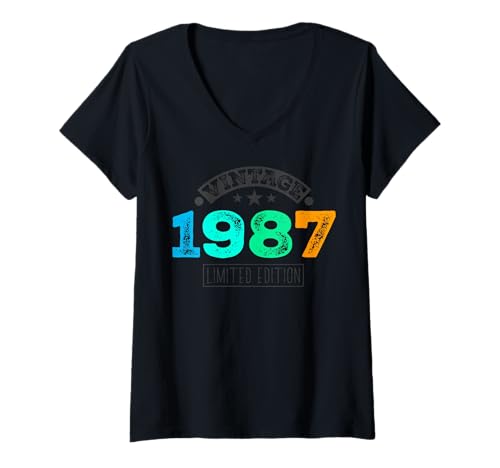 Damen Limitierte Auflage – Vintage 1987 T-Shirt mit V-Ausschnitt von Vintage Year of Birth Gifts Apparel & Accessories