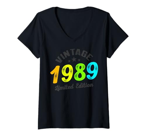 Damen Limitierte Auflage – Vintage 1989 T-Shirt mit V-Ausschnitt von Vintage Year of Birth Gifts Apparel & Accessories