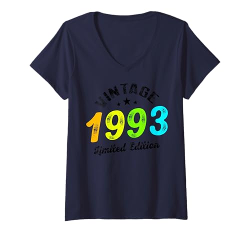Damen Limitierte Auflage – Vintage 1993 T-Shirt mit V-Ausschnitt von Vintage Year of Birth Gifts Apparel & Accessories