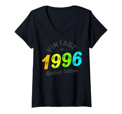 Damen Limitierte Auflage – Vintage 1996 T-Shirt mit V-Ausschnitt von Vintage Year of Birth Gifts Apparel & Accessories
