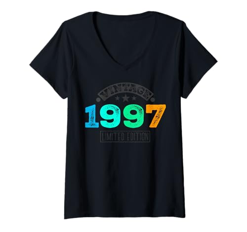 Damen Limitierte Auflage – Vintage 1997 T-Shirt mit V-Ausschnitt von Vintage Year of Birth Gifts Apparel & Accessories