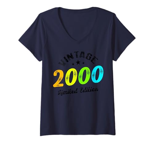 Damen Limitierte Auflage – Vintage 2000 T-Shirt mit V-Ausschnitt von Vintage Year of Birth Gifts Apparel & Accessories