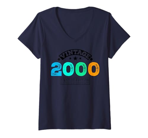 Damen Limitierte Auflage – Vintage 2000 T-Shirt mit V-Ausschnitt von Vintage Year of Birth Gifts Apparel & Accessories