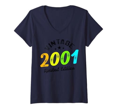 Damen Limitierte Auflage – Vintage 2001 T-Shirt mit V-Ausschnitt von Vintage Year of Birth Gifts Apparel & Accessories