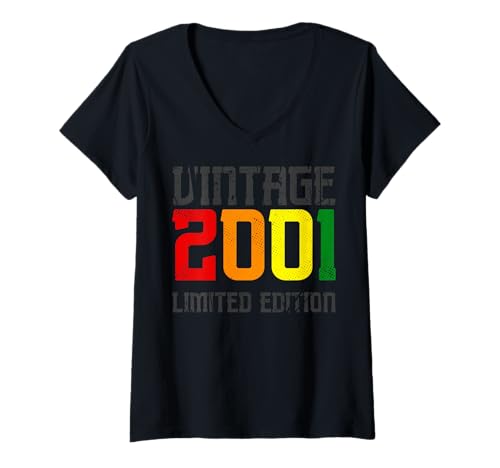 Damen Limitierte Auflage – Vintage 2001 T-Shirt mit V-Ausschnitt von Vintage Year of Birth Gifts Apparel & Accessories