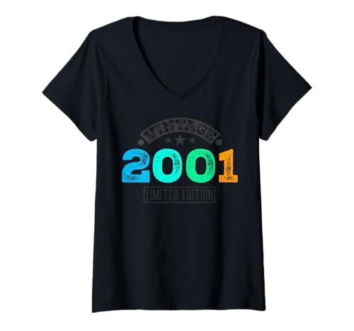 Damen Limitierte Auflage – Vintage 2001 T-Shirt mit V-Ausschnitt von Vintage Year of Birth Gifts Apparel & Accessories