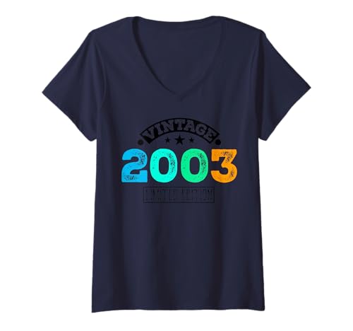 Damen Limitierte Auflage – Vintage 2003 T-Shirt mit V-Ausschnitt von Vintage Year of Birth Gifts Apparel & Accessories