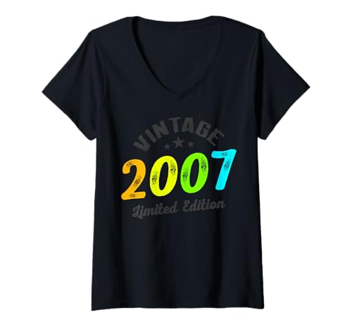 Damen Limitierte Auflage – Vintage 2007 T-Shirt mit V-Ausschnitt von Vintage Year of Birth Gifts Apparel & Accessories