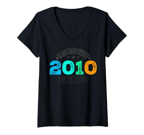 Damen Limitierte Auflage – Vintage 2010 T-Shirt mit V-Ausschnitt von Vintage Year of Birth Gifts Apparel & Accessories