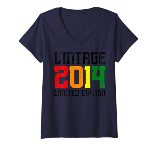 Damen Limitierte Auflage – Vintage 2014 T-Shirt mit V-Ausschnitt von Vintage Year of Birth Gifts Apparel & Accessories