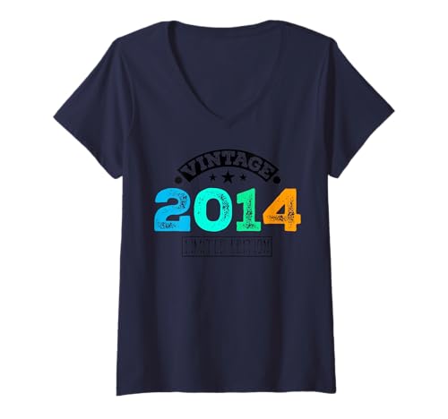 Damen Limitierte Auflage – Vintage 2014 T-Shirt mit V-Ausschnitt von Vintage Year of Birth Gifts Apparel & Accessories