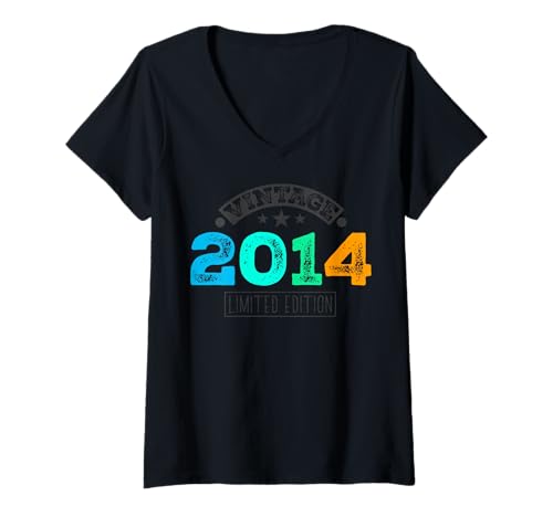 Damen Limitierte Auflage – Vintage 2014 T-Shirt mit V-Ausschnitt von Vintage Year of Birth Gifts Apparel & Accessories