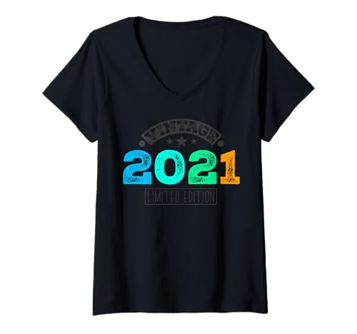 Damen Limitierte Auflage - Vintage 2021 T-Shirt mit V-Ausschnitt von Vintage Year of Birth Gifts Apparel & Accessories