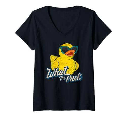 Damen Coole Sonnenbrille Duck Lover Gummiente Summer Duckie Crew T-Shirt mit V-Ausschnitt Damen Coole Sonnenbrille Duck Lover Gummiente Summer Duckie Crew T-Shirt mit V-Ausschnitt von Vintage Yellow Duck Lover Loves Ducks Quirky Duck
