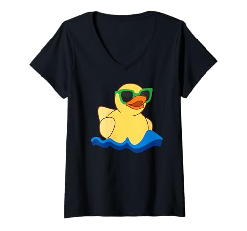 Damen Coole Sonnenbrille Duck Lover Gummiente Summer Duckie Crew T-Shirt mit V-Ausschnitt Damen Coole Sonnenbrille Duck Lover Gummiente Summer Duckie Crew T-Shirt mit V-Ausschnitt von Vintage Yellow Duck Lover Loves Ducks Quirky Duck