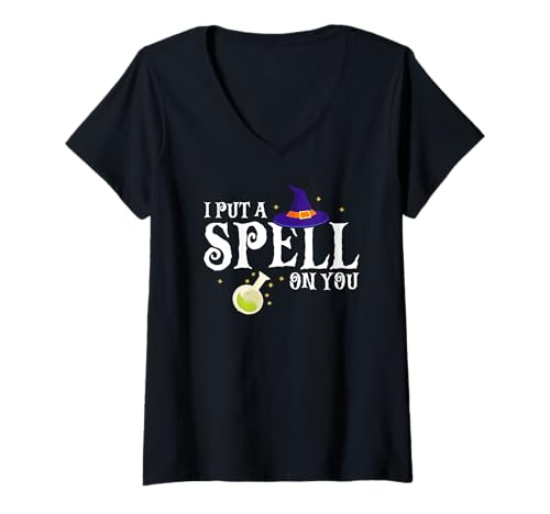 Damen Ich Hab Einen Halloween-Zauber Auf Dich Geworfen T-Shirt mit V-Ausschnitt Damen Ich Hab Einen Halloween-Zauber Auf Dich Geworfen T-Shirt mit V-Ausschnitt von Vintage Zaubertrank Hexenhut Szene