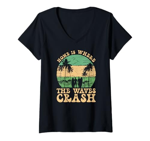 Damen In der Heimat stürzen die Wellen ab, Cool Surfer T-Shirt mit V-Ausschnitt Damen In der Heimat stürzen die Wellen ab, Cool Surfer T-Shirt mit V-Ausschnitt von Vintage inspirierte Sommerdesigns