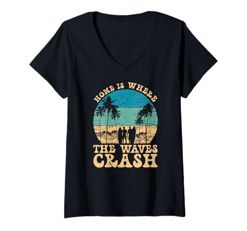 Damen In der Heimat stürzen die Wellen ab, Cool Surfer T-Shirt mit V-Ausschnitt Damen In der Heimat stürzen die Wellen ab, Cool Surfer T-Shirt mit V-Ausschnitt von Vintage inspirierte Sommerdesigns