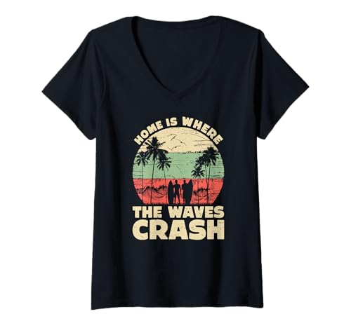 Damen In der Heimat stürzen die Wellen ab, Cool Surfer T-Shirt mit V-Ausschnitt Damen In der Heimat stürzen die Wellen ab, Cool Surfer T-Shirt mit V-Ausschnitt von Vintage inspirierte Sommerdesigns