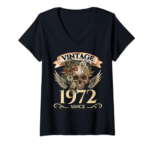 Damen Vintage 1972 Totenkopf 51. Geburtstag T-Shirt mit V-Ausschnitt Damen Vintage 1972 Totenkopf 51. Geburtstag T-Shirt mit V-Ausschnitt von Vintage with Skull & Giftideas