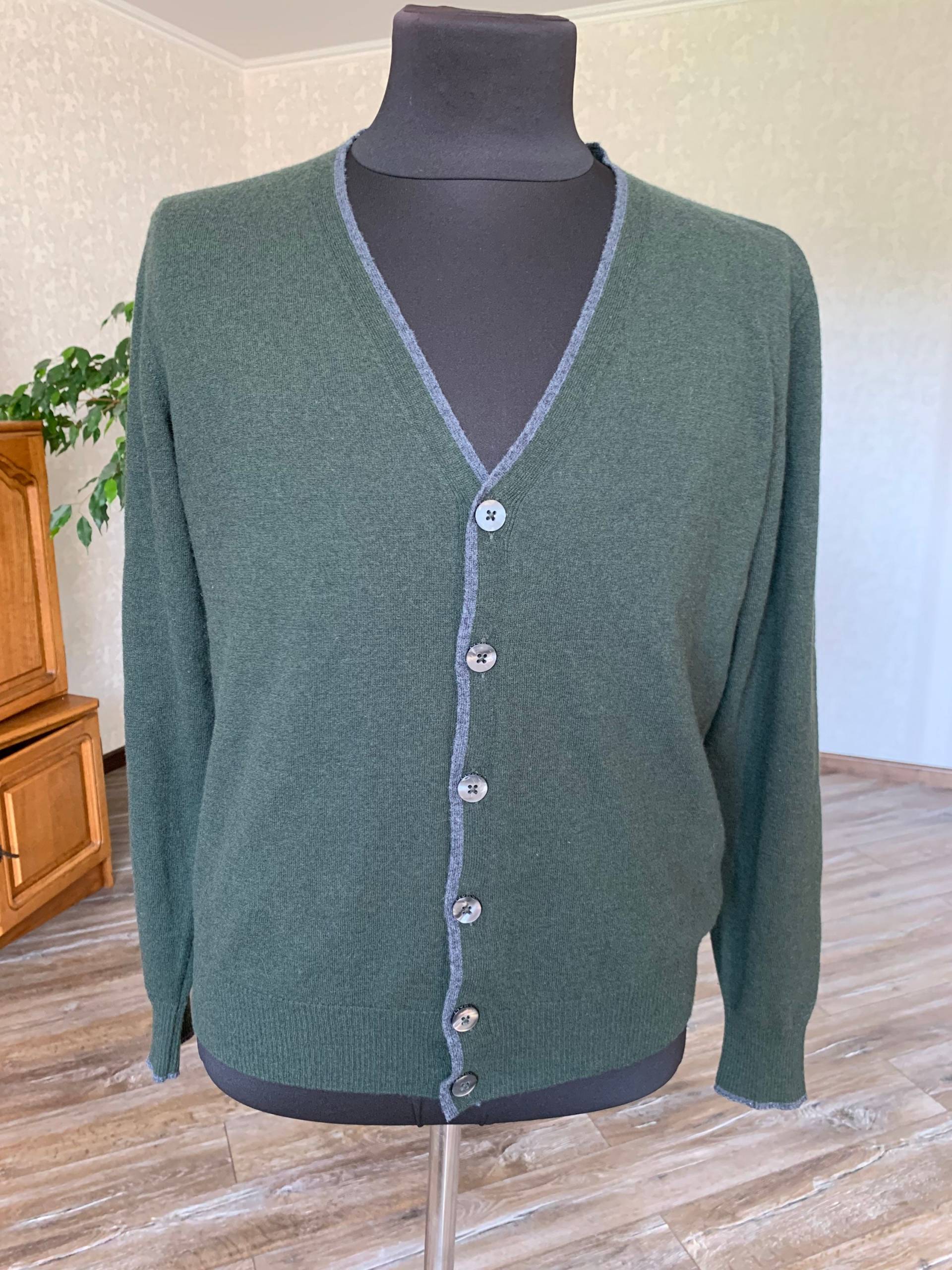 Canali Herren Cardigan Pullover Grün Vintage Größe 50 von Vintage4store