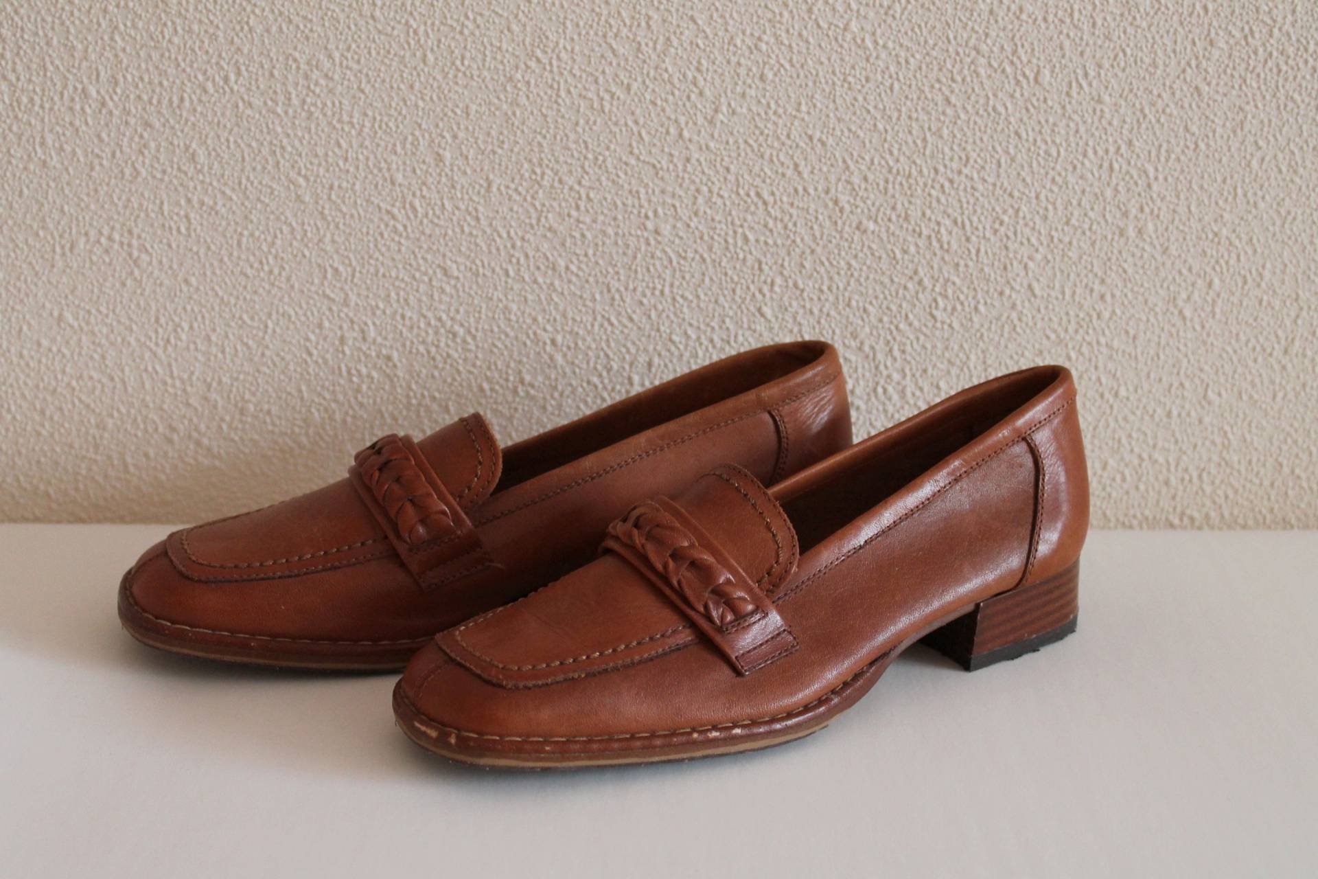 Vintage Loafers Nos B4Fun Braune Leder Zimtbraun Wohnungen Echtleder Damenschuhe von VintageAgency