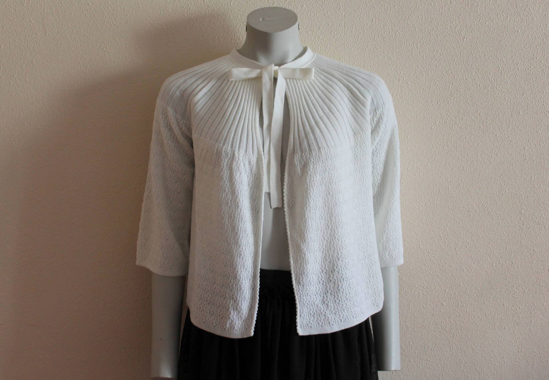 Weiß Elfenbein Strickjacke Pullover Strick Blazer Creme 3/4 Ärmel von VintageAgency