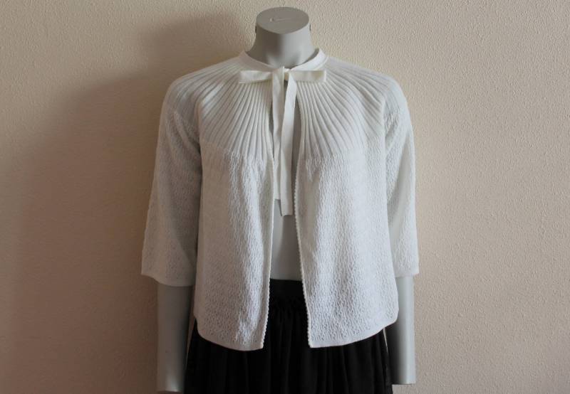 Weiß Elfenbein Strickjacke Pullover Strick Blazer Creme 3/4 Ärmel von VintageAgency