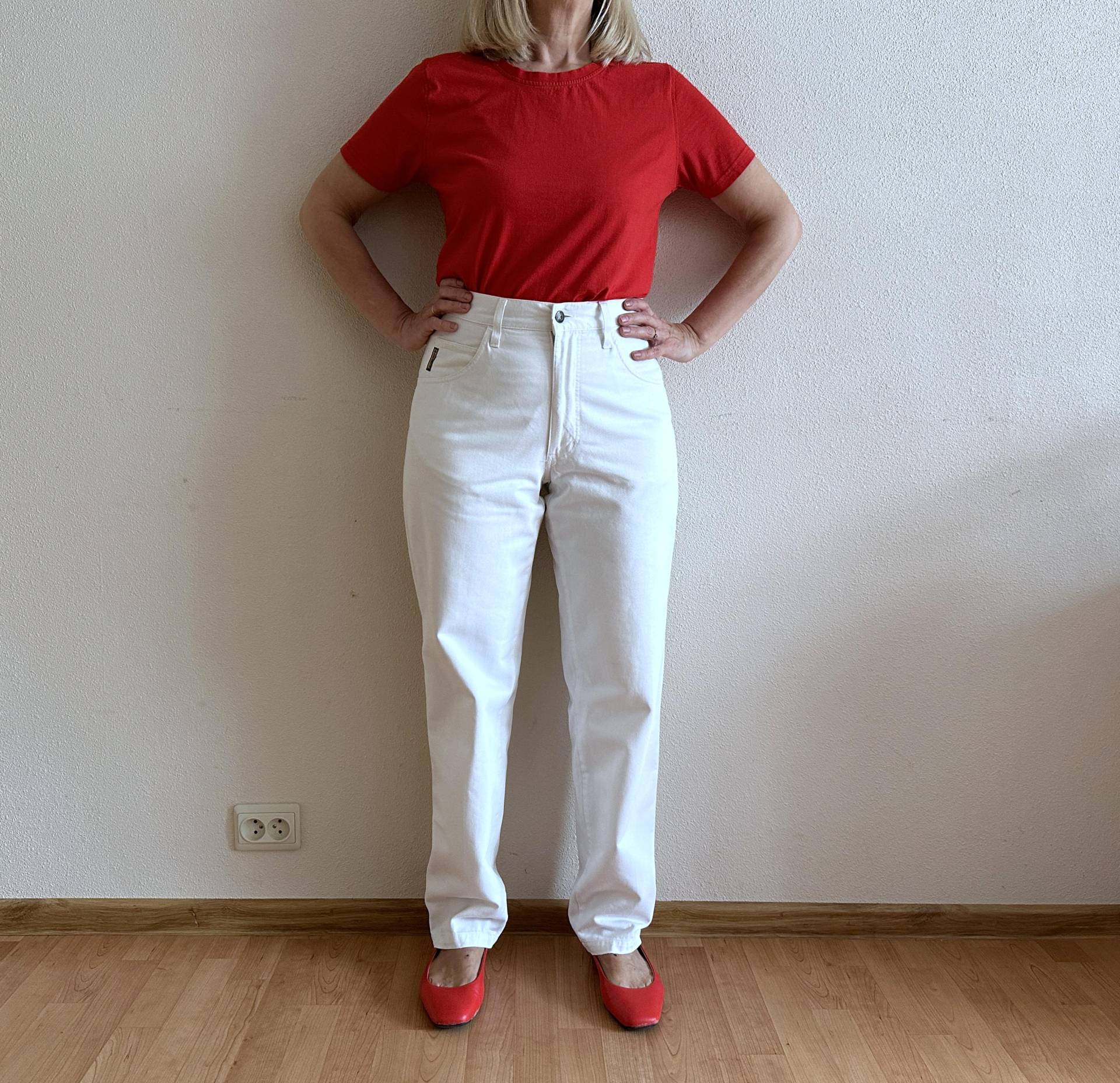 Weiße Armani Hose Damen Herren Baumwoll Sommerhose Hoch Taillierte von VintageAgency