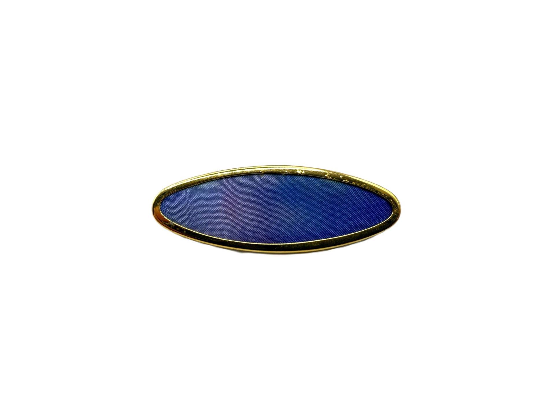 Vintage Uhlig Emaille Brosche - 4.5 X 1 cm Blaue Guilloche Mit Goldfarbenem Rahmen von VintageAllCo