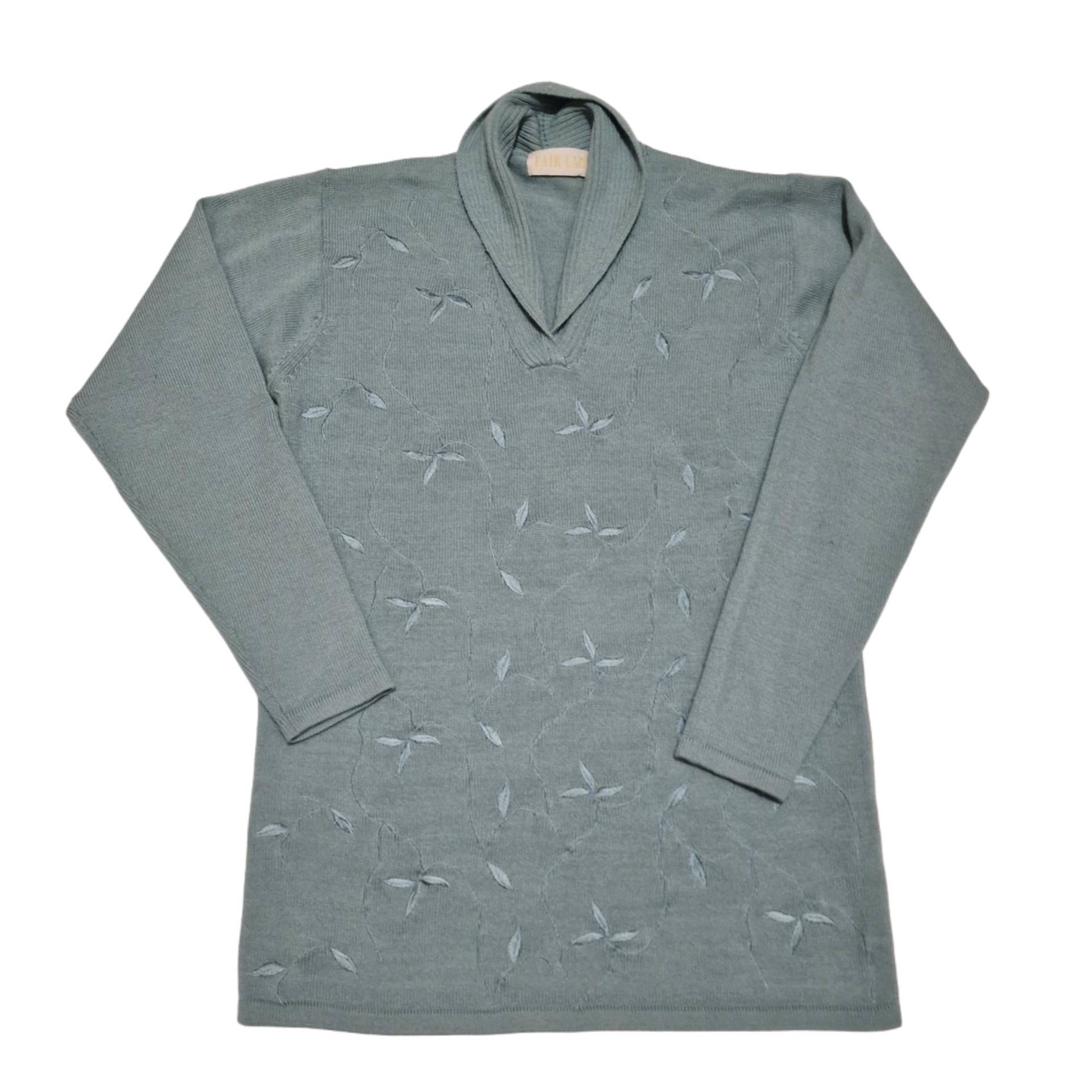 Vintage Bestickter Pullover Salbeiblauer Damen Strickpullover | Größe M von VintageAlwaysYours