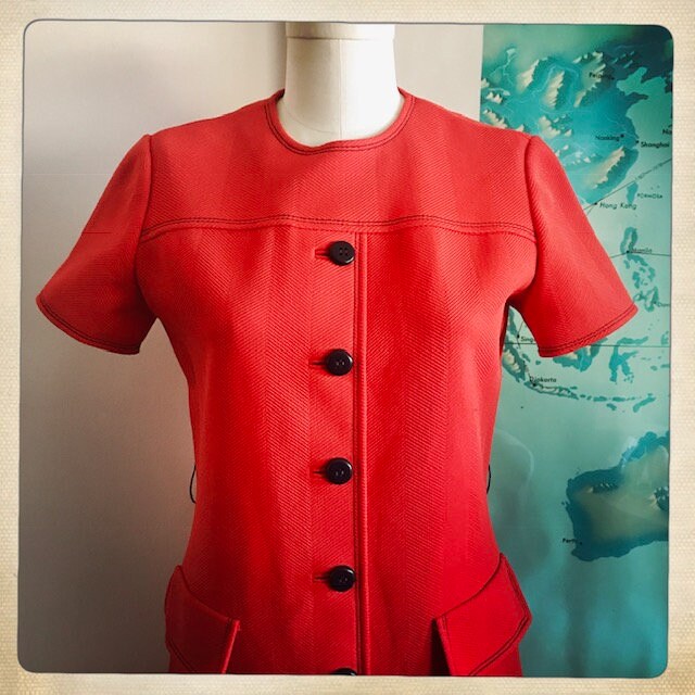 Orange Dramatik Vintage 60Er Jahre Butte Knit Kleid Mid Century Mod Shift Büro Cocktailkleid von VintageAmericano