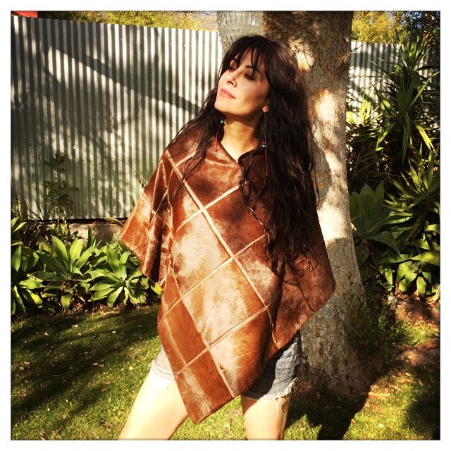 Super Chic Vintage 70Er Jahre Fell/Fell Schoko Braun Grid Design Poncho Hippie Boho Festival von VintageAmericano