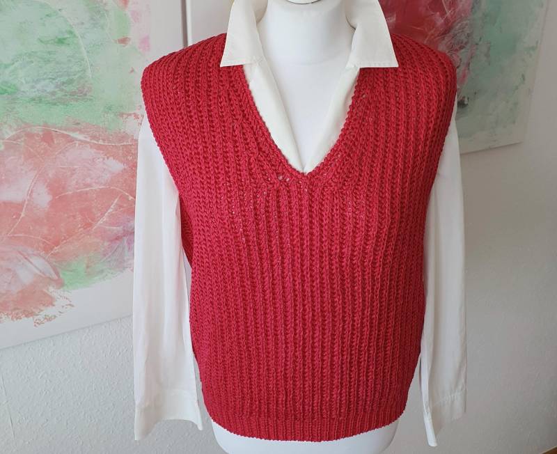 80Er Vintage Strick Pullunder Baumwolle Pulli Pullover Oversized Gr. L Chunky Knit Bändchengarn Ungetragen M. Etikett von VintageAndCream