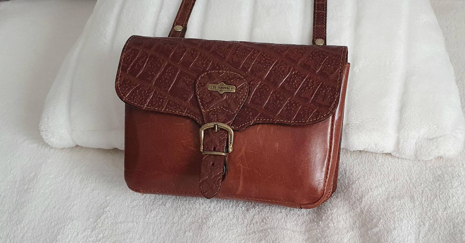 El Campero Vintage Leder Tasche Bag Bohemian Cognac Braun von VintageAndCream