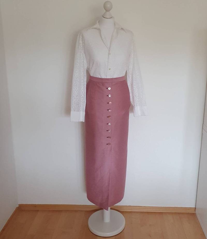 Sportalm Vintage Maxi Rock Leinen Viscose Gr. M 38 Tracht Folklore Skirt Perlmutt Altrose Shift Pencil von VintageAndCream
