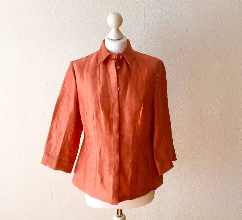 Vintage Bluse Hemd Jacke M 38 Leinen Seide Apricot Damen Edel Blusenjacke Seeler von VintageAndCream