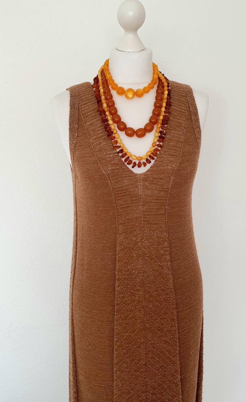 Vintage Strick Maxi Kleid Gr. M 38 40 Braun Gold Damen Edel von VintageAndCream
