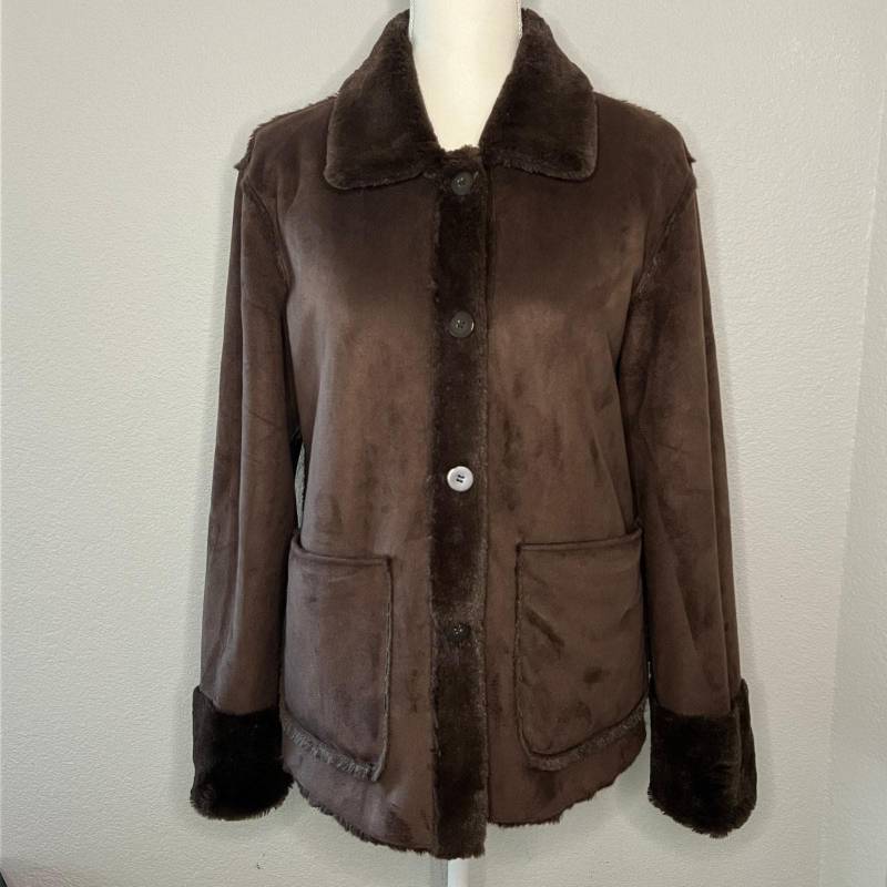 Brandon Thomas Reversible Wildleder Jacke Damen-Kleine S Braun Mit Taschen Für Winter von VintageAndRareByDina
