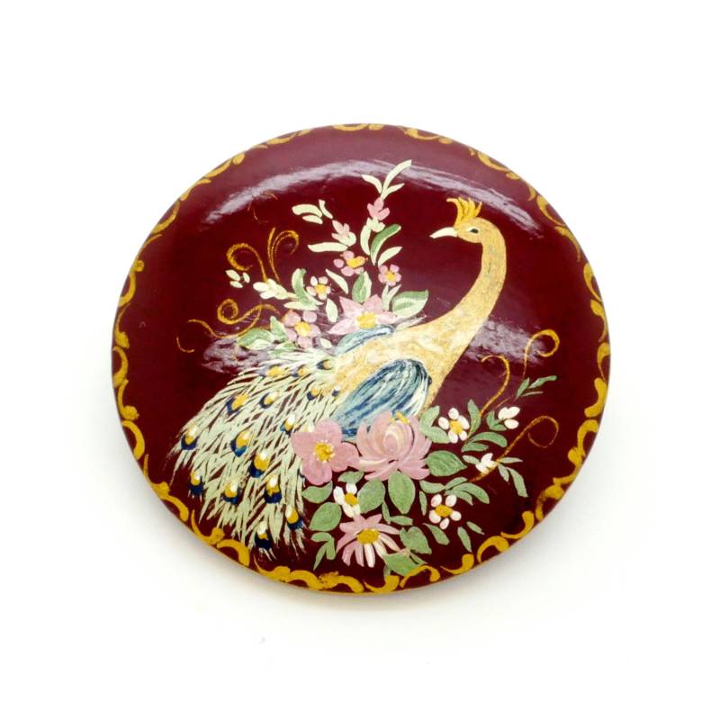 Handbemalte Pfau Brosche Anstecknadel Aus Holz, Handbemalt von VintageArtAndCraft
